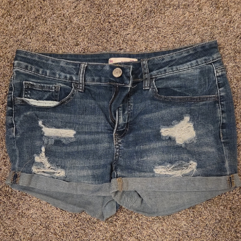 SO Distressed Rolled Cuff Denim Shorts - Blue